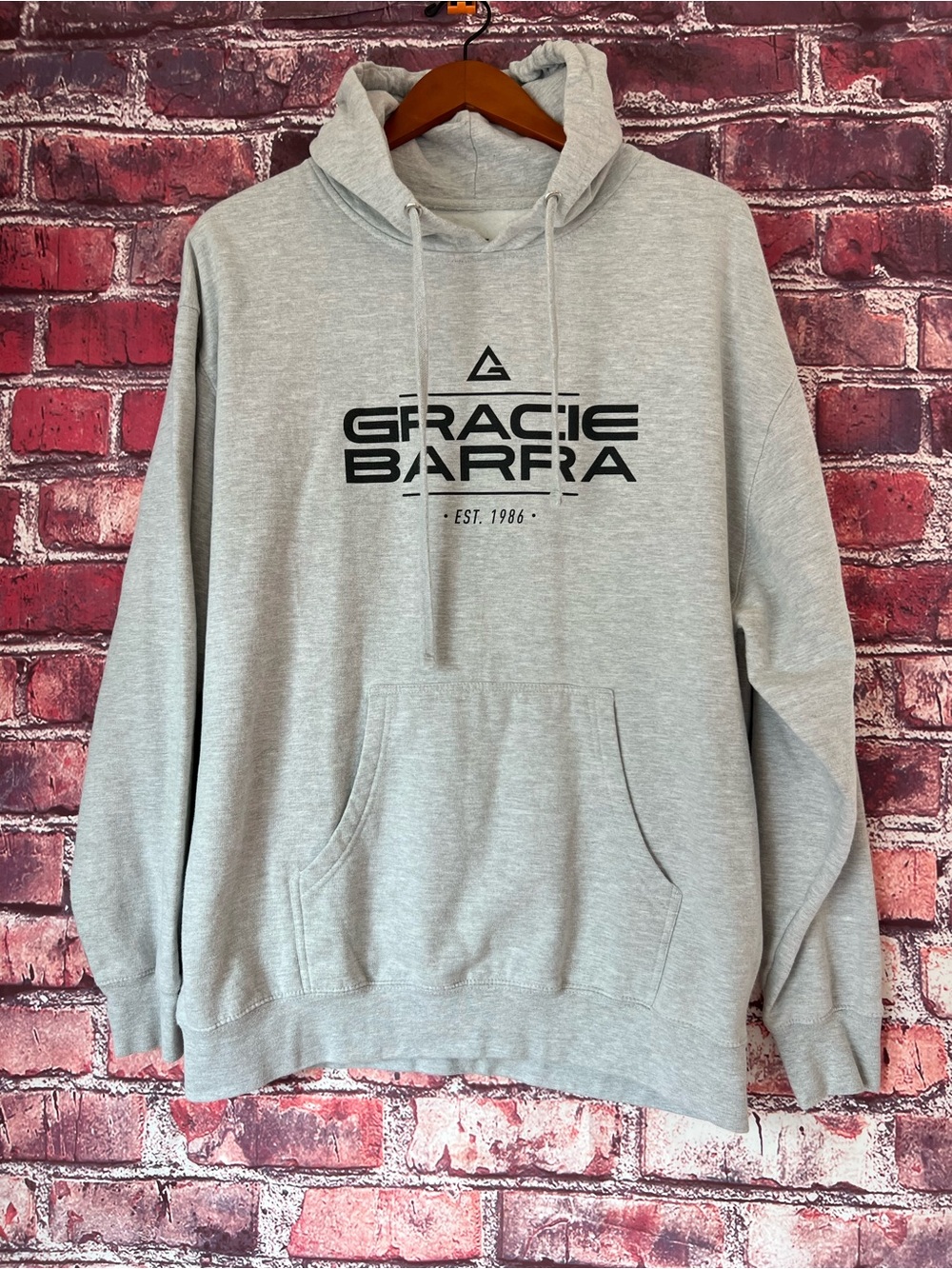 Gracie Barra Jiu Jitsu Encinitas Team Heather Gray Spine Logo Hoodie XL